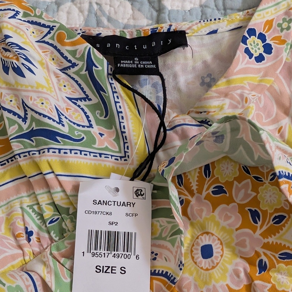 Sanctuary Spring Favorite Slip Dress Scarf Paisley Yellow Green Small NEW Beach - Picture 5 of 8